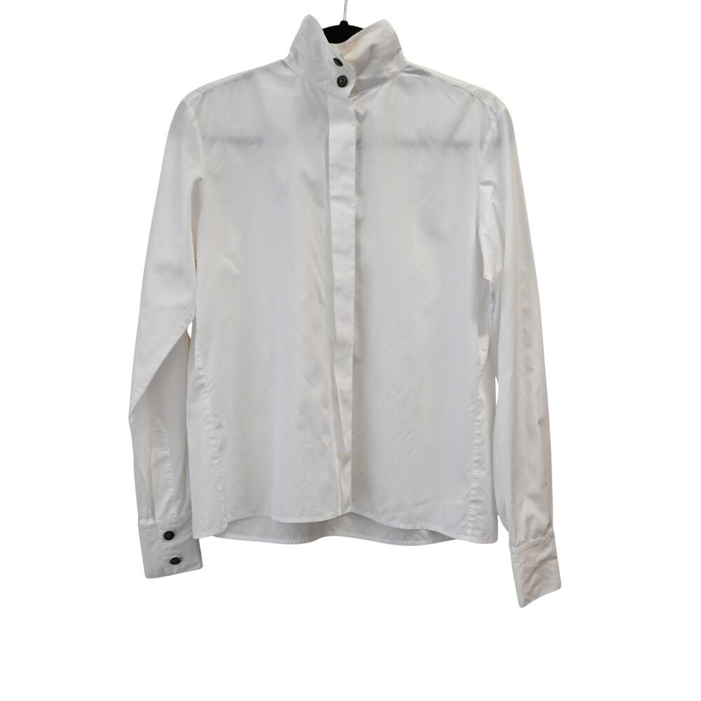 Chanel White Mock Neck Long Sleeve Button Down Top Size 40/ US 8